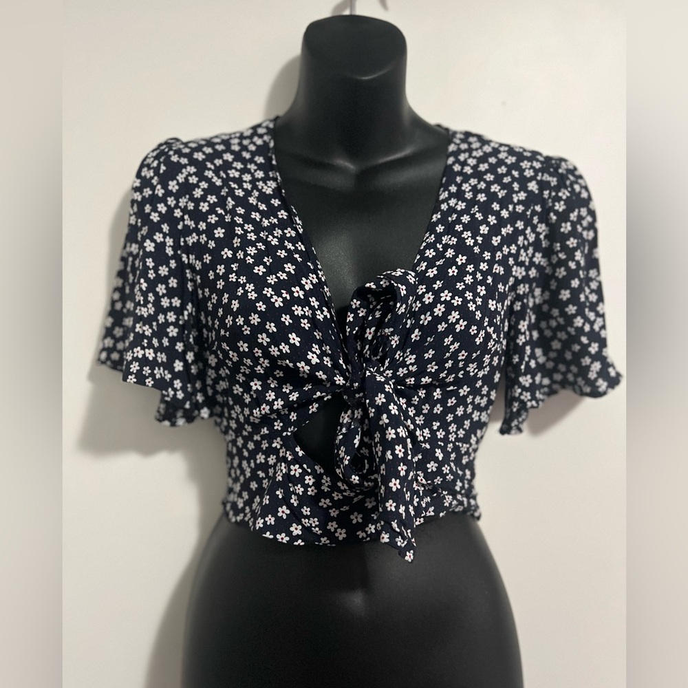 Navy blue and flowery crop top